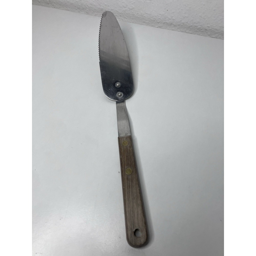 Vintage Stainless Steel USA Pie Cake Cut & Serve Wood Handle 12" Serrated